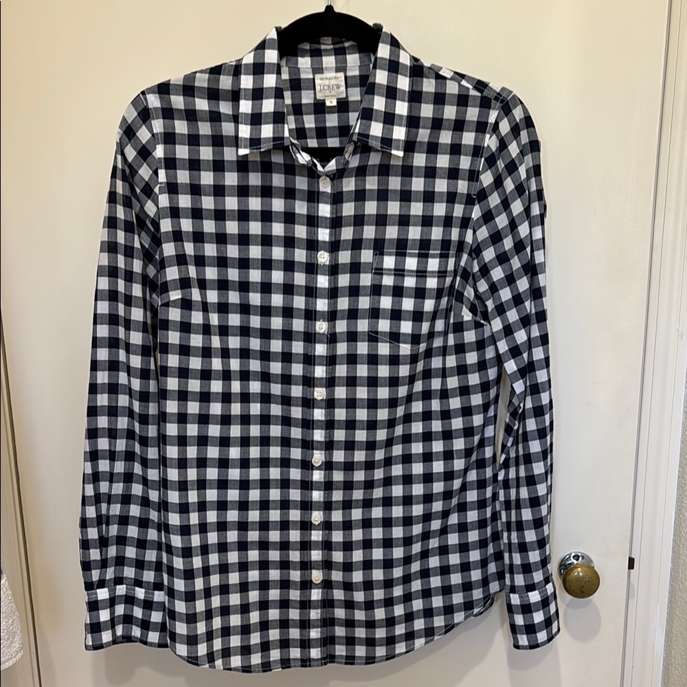 J Crew Navy Gingham Button Down Shirt Size Small